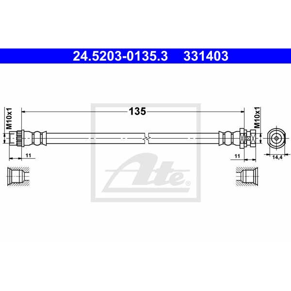 Слика на црево за кочница ATE 24.5203-0135.3 за Renault Megane 3 Hatchback 1.6 16V (BZ1B, BZ1H) - 110 коњи бензин