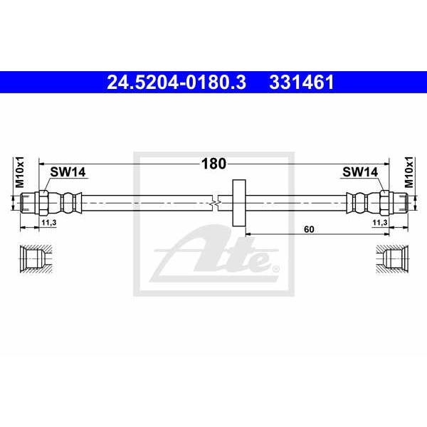 Слика на црево за кочница ATE 24.5204-0180.3 за VW Transporter T3 Bus 2.1 i - 92 коњи бензин