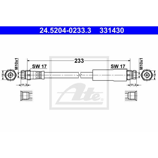 Слика на црево за кочница ATE 24.5204-0233.3 за Seat Altea XL (5P5,5P8) 1.2 TSI - 105 коњи бензин