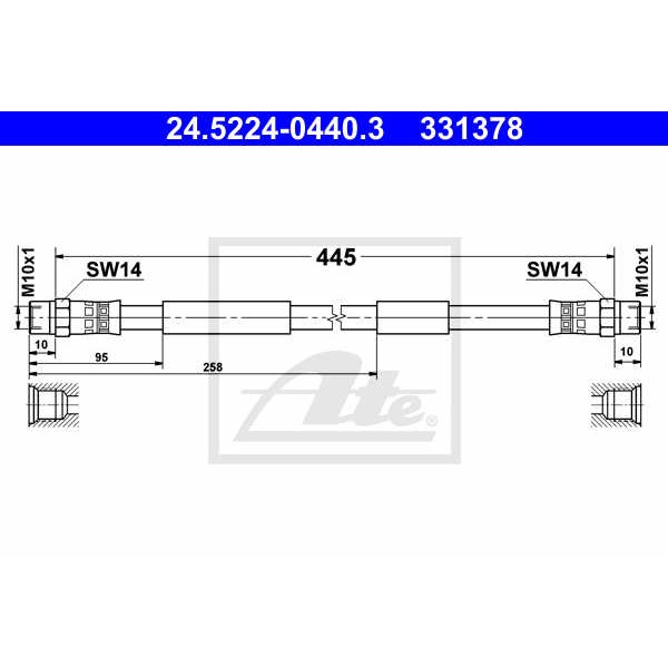 Слика на црево за кочница ATE 24.5224-0440.3 за VW Transporter T3 Box 2.1 Syncro - 95 коњи бензин