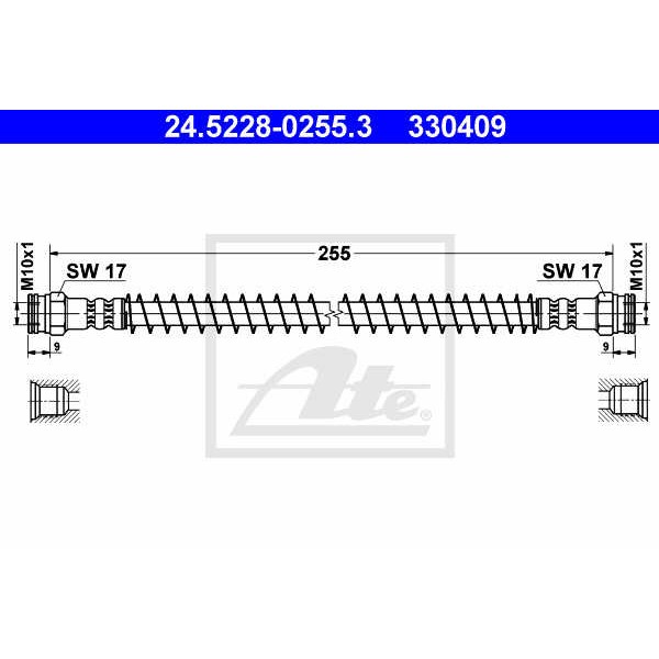 Слика на црево за кочница ATE 24.5228-0255.3 за Peugeot 205 Convertible (741B,20D) 1.6 CJ - 88 коњи бензин