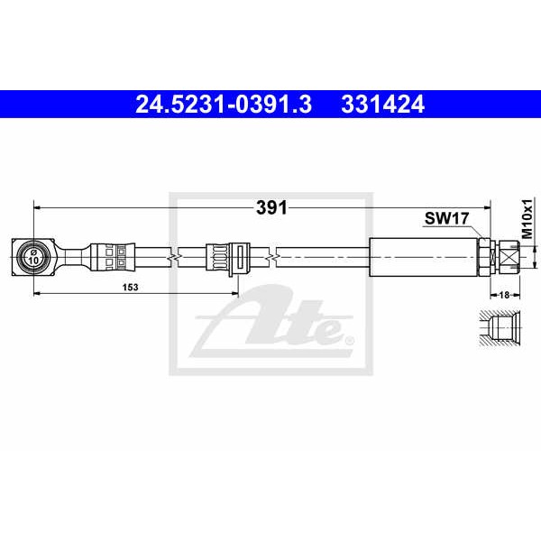 Слика на црево за кочница ATE 24.5231-0391.3 за Opel Vectra B Hatchback 2.5 - 196 коњи бензин