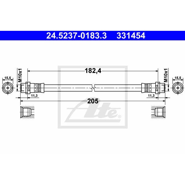 Слика на црево за кочница ATE 24.5237-0183.3 за Audi A4 Sedan (8D2, B5) 1.9 TDI - 116 коњи дизел