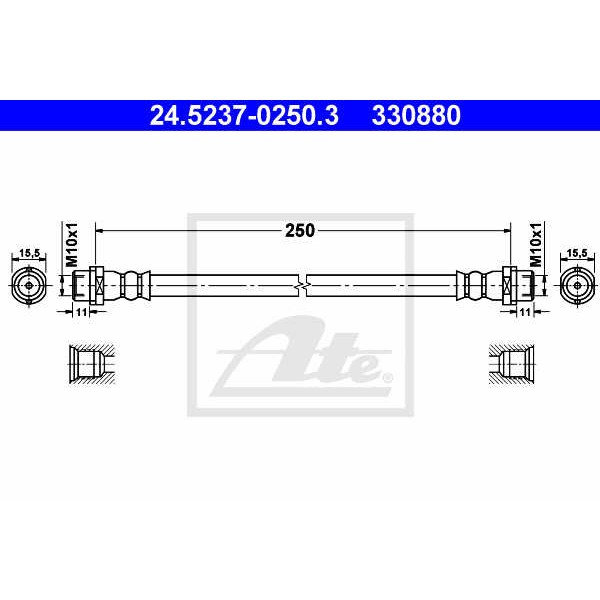 Слика на црево за кочница ATE 24.5237-0250.3 за VW Transporter 6 Bus (SGB, SGG, SGJ) 2.0 TDI - 114 коњи дизел