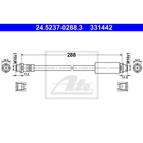 Слика на црево за кочница ATE 24.5237-0288.3 за Audi 80 Sedan (89, 89Q, 8A, B3) 2.0 - 112 коњи бензин