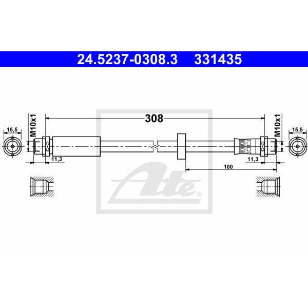 Слика на црево за кочница ATE 24.5237-0308.3 за Audi A4 Convertible (8H, 8E, B7) 3.0 - 218 коњи бензин