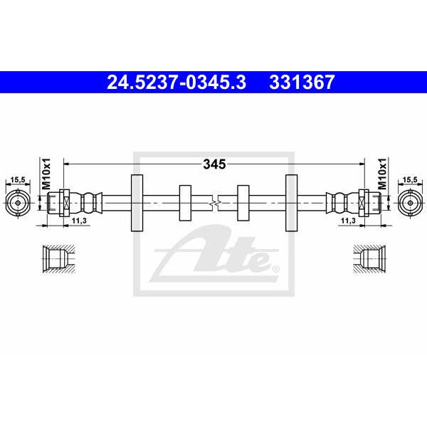 Слика на црево за кочница ATE 24.5237-0345.3 за VW Transporter T4 Box 1.9 D - 61 коњи дизел