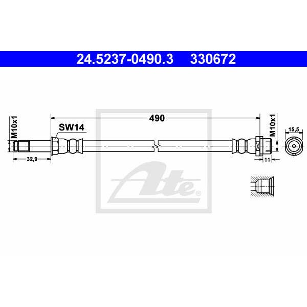 Слика на црево за кочница ATE 24.5237-0490.3 за Mercedes Sprinter 3-t Platform (903) 314 - 143 коњи бензин