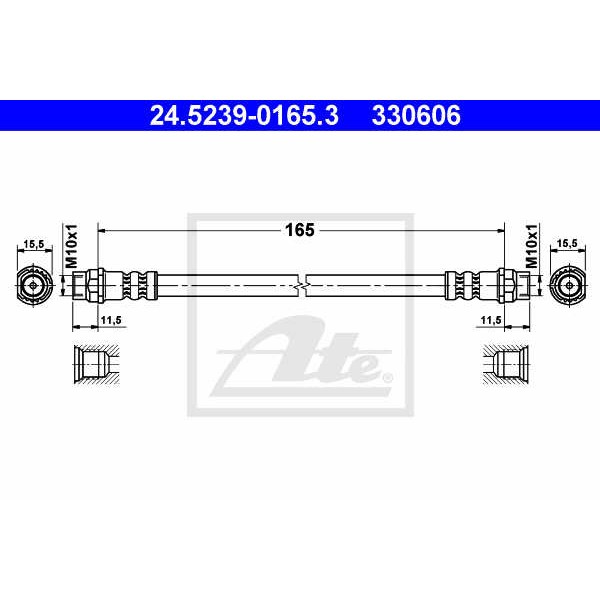 Слика на црево за кочница ATE 24.5239-0165.3 за Renault Clio 2 1.6 16V (BB01, BB0H, BB0T, BB14, BB1D, BB1R, BB2KL...) - 107 коњи бензин