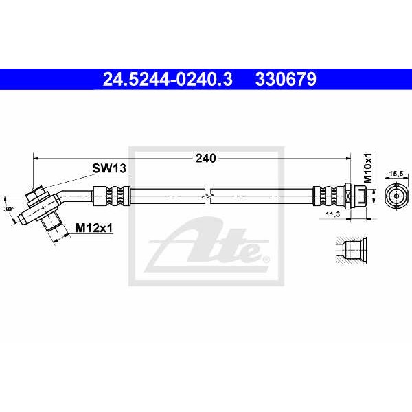 Слика на црево за кочница ATE 24.5244-0240.3 за Audi A4 Sedan (8D2, B5) 1.9 TDI - 116 коњи дизел