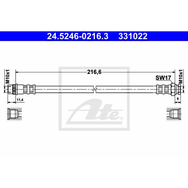 Слика на црево за кочница ATE 24.5246-0216.3 за Citroen Berlingo 1.6 HDi 115 - 114 коњи дизел