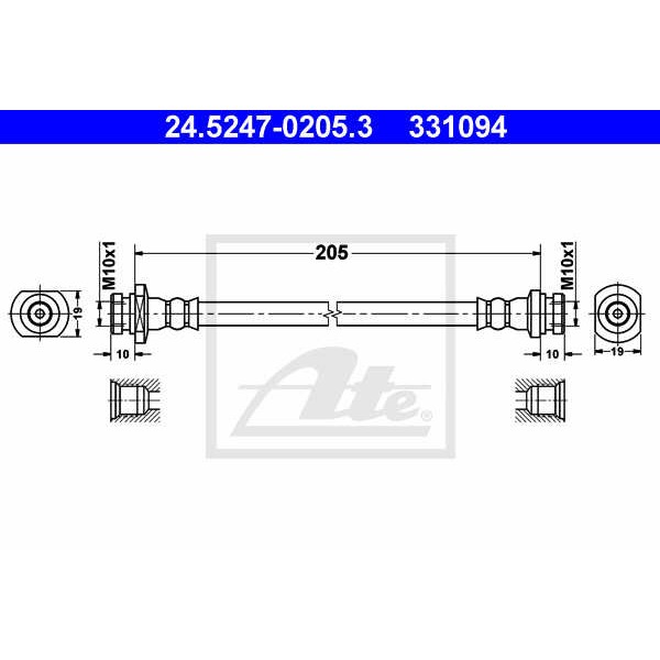 Слика на црево за кочница ATE 24.5247-0205.3 за CHEVROLET AVEO Sedan T200, T250 1.2 - 72 коњи бензин