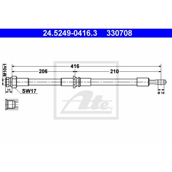 Слика на црево за кочница ATE 24.5249-0416.3 за Volvo S40 Sedan (VS) 1.9 DI - 95 коњи дизел