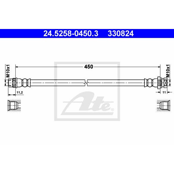 Слика на црево за кочница ATE 24.5258-0450.3 за Renault Master 2 Van (FD) 2.5 dCi 100 (FD0U, FD0V) - 99 коњи дизел