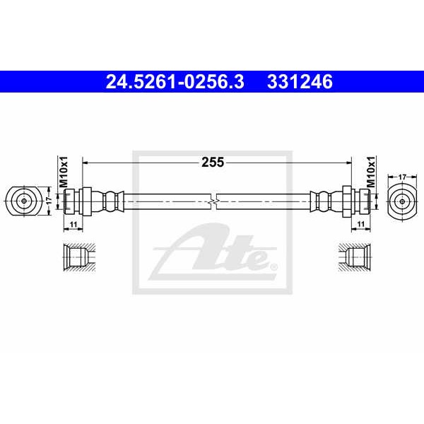 Слика на црево за кочница ATE 24.5261-0256.3 за Hyundai Excel 2 (LC) 1.3 - 84 коњи бензин