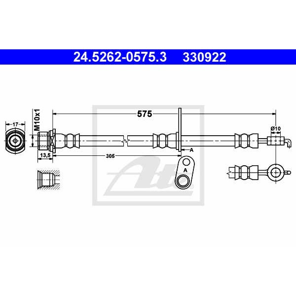 Слика на црево за кочница ATE 24.5262-0575.3 за Toyota Avensis Estate (T25) 2.4 - 170 коњи бензин