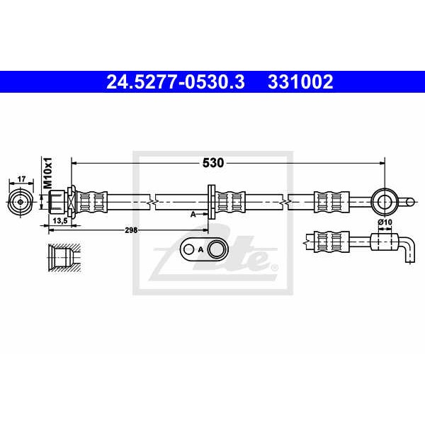 Слика на црево за кочница ATE 24.5277-0530.3 за Toyota Yaris Verso (NC,LP2) 1.5 (NCP21) - 105 коњи бензин