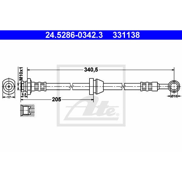 Слика на црево за кочница ATE 24.5286-0342.3 за CHEVROLET AVEO Sedan T200, T250 1.2 - 72 коњи бензин