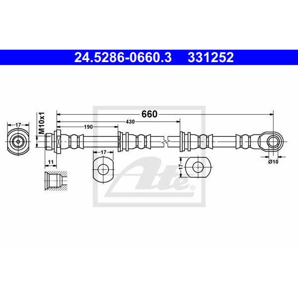 Слика на црево за кочница ATE 24.5286-0660.3 за Mitsubishi Montero 4 (V80,V90) 3.2 DI-D 4x4 - 190 коњи дизел