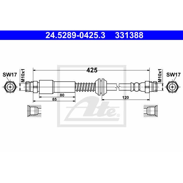 Слика на црево за кочница ATE 24.5289-0425.3 за VW Caddy 3 Estate 1.2 TSI - 105 коњи бензин