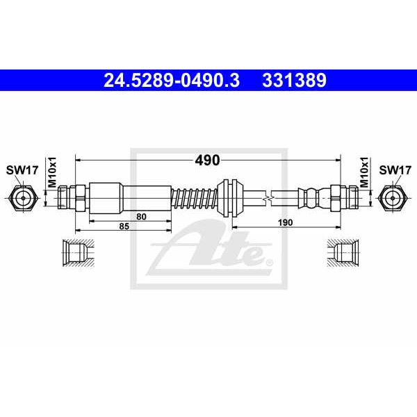 Слика на црево за кочница ATE 24.5289-0490.3 за VW Caddy 3 Estate 1.2 TSI - 105 коњи бензин