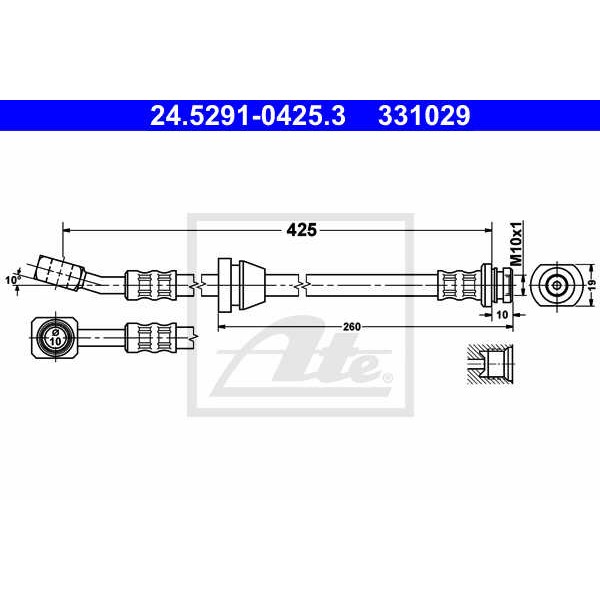 Слика на црево за кочница ATE 24.5291-0425.3 за CHEVROLET MATIZ Hatchback 0.8 - 52 коњи бензин