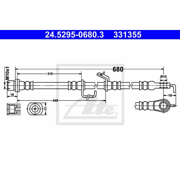 Слика на црево за кочница ATE 24.5295-0680.3 за Toyota RAV4 2.0 4WD - 158 коњи бензин