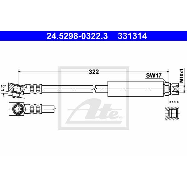 Слика на црево за кочница ATE 24.5298-0322.3 за Opel Astra F Convertible 1.4 Si - 82 коњи бензин