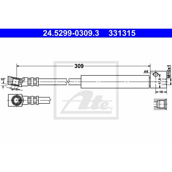 Слика на црево за кочница ATE 24.5299-0309.3 за Opel Kadett E Combo 1.3 N - 60 коњи бензин