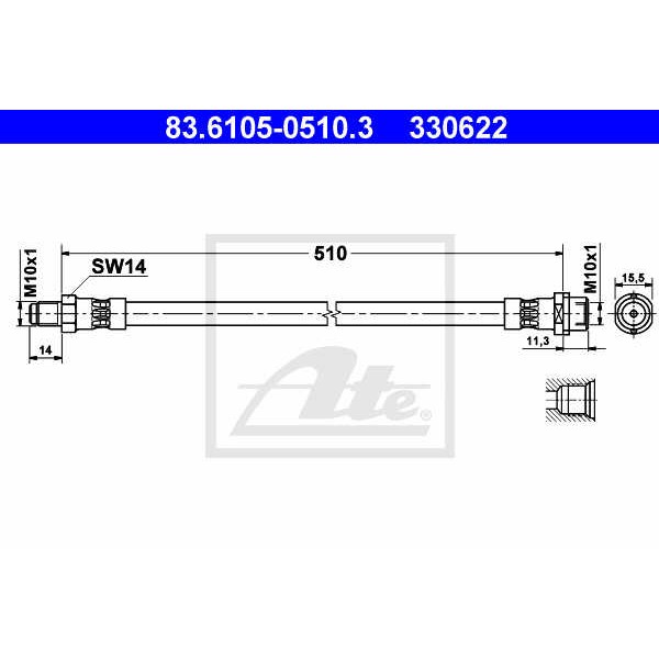 Слика на црево за кочница ATE 83.6105-0510.3 за Mercedes Sprinter 4-t Box (904) 414 - 143 коњи бензин