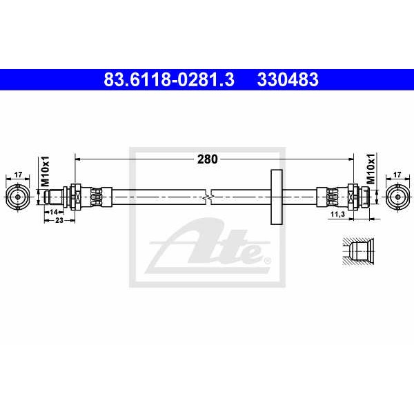 Слика на црево за кочница ATE 83.6118-0281.3 за Ford Mondeo 1 Clipper (BNP) 2.0 i 16V 4x4 - 136 коњи бензин