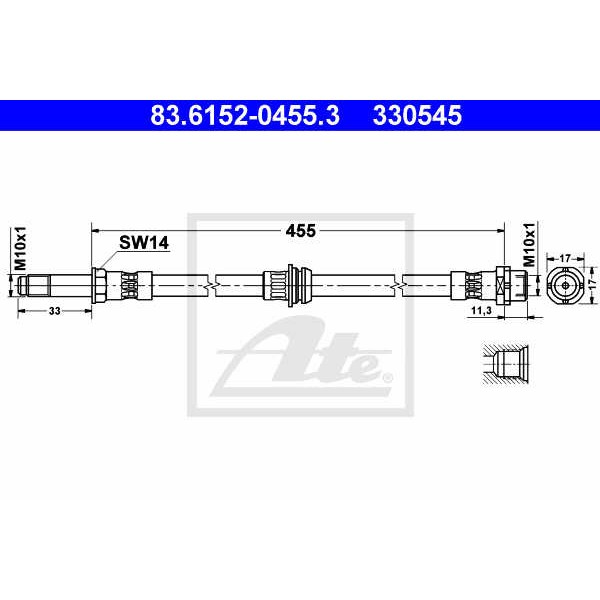 Слика на црево за кочница ATE 83.6152-0455.3 за BMW 3 Touring E46 316 i - 115 коњи бензин