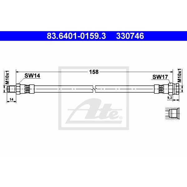 Слика на црево за кочница ATE 83.6401-0159.3 за Lancia Delta 2 (836) 1.8 i.e. (836AE) - 103 коњи бензин