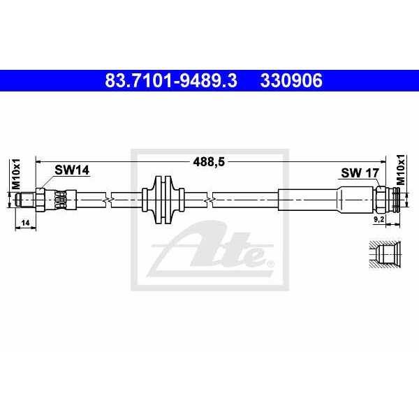 Слика на црево за кочница ATE 83.7101-9489.3 за Citroen Jumper BOX 2.2 HDi 100 - 101 коњи дизел