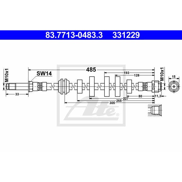 Слика на црево за кочница ATE 83.7713-0483.3 за Audi Q5 (8R) SQ5 TDI quattro - 326 коњи дизел