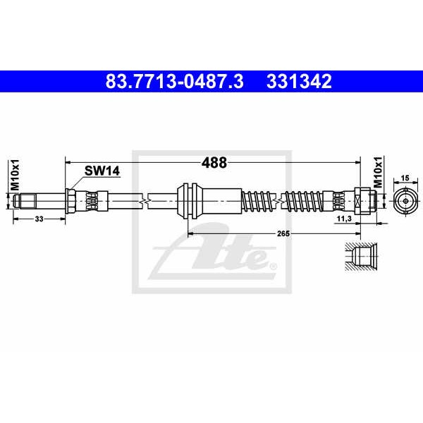 Слика на црево за кочница ATE 83.7713-0487.3 за Mercedes CLS (x218) CLS 400 4-matic (218.967) - 333 коњи бензин