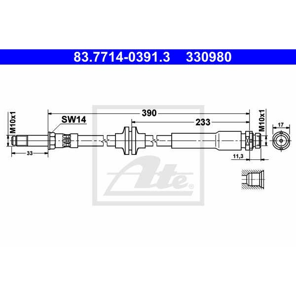 Слика на црево за кочница ATE 83.7714-0391.3 за Ford Focus 2 Saloon (da) 1.6 TDCi - 100 коњи дизел