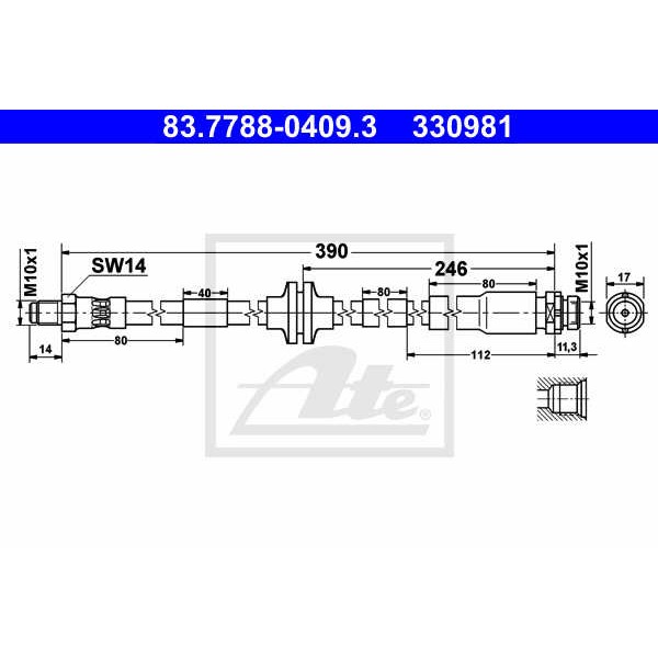 Слика на црево за кочница ATE 83.7788-0409.3 за Ford Focus 2 Estate (daw) 1.8 - 125 коњи бензин