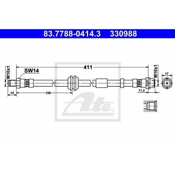 Слика на црево за кочница ATE 83.7788-0414.3 за Volvo S40 Sedan (MS) 2.4 AWD - 170 коњи бензин