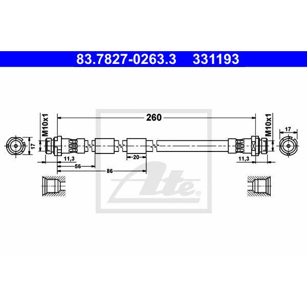 Слика на црево за кочница ATE 83.7827-0263.3 за Ford Fiesta 6 1.4 TDCi - 68 коњи дизел