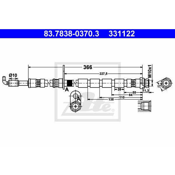 Слика на црево за кочница ATE 83.7838-0370.3 за Ford Fiesta 6 1.4 TDCi - 68 коњи дизел