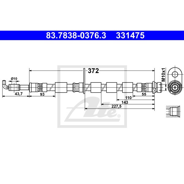 Слика на црево за кочница ATE 83.7838-0376.3 за Ford Fiesta VAN 2009 1.5 TDCi - 75 коњи дизел