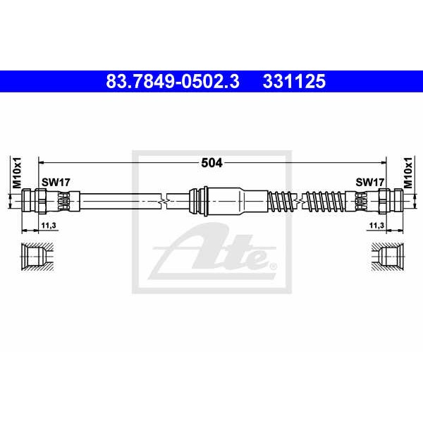 Слика на црево за кочница ATE 83.7849-0502.3 за VW EOS (1F7,1F8) 2.0 FSI - 150 коњи бензин