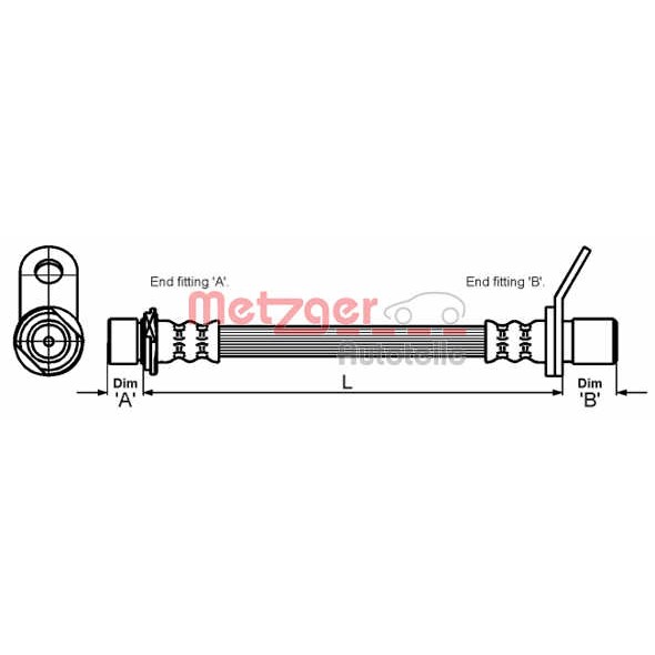 Слика на црево за кочница METZGER 4110012 за Toyota Avensis Liftback (T22) 1.6 VVT-i - 110 коњи бензин