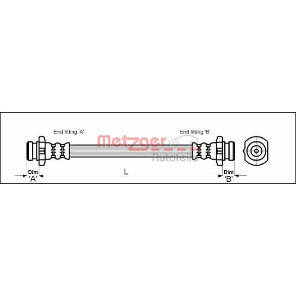 Слика на црево за кочница METZGER 4110041 за BMW 5 Sedan E39 525 d - 163 коњи дизел