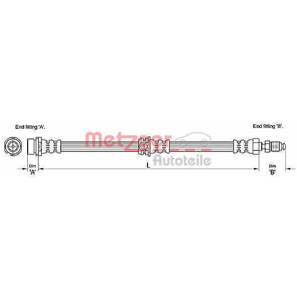 Слика на црево за кочница METZGER 4110240 за Ford Fiesta 5 (jh,jd) 1.3 - 60 коњи бензин