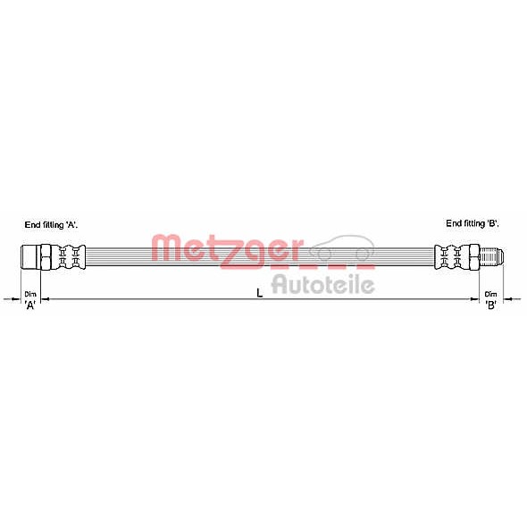 Слика на црево за кочница METZGER 4110257 за VW Transporter T4 Platform 2.4 D - 78 коњи дизел