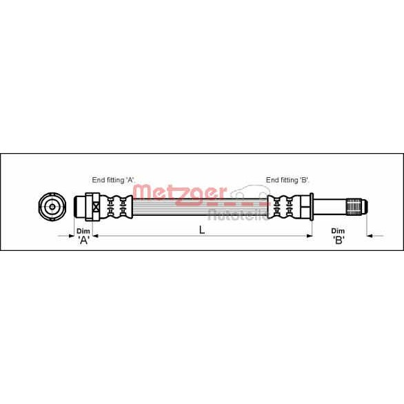 Слика на црево за кочница METZGER 4110331 за Mercedes Sprinter 3-t Box (903) 314 - 143 коњи бензин