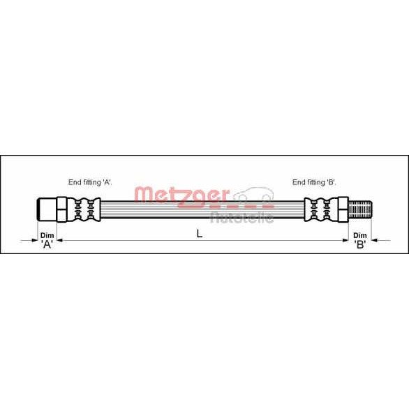 Слика на црево за кочница METZGER 4110334 за Audi A8 Limousine (4D2, 4D8) 4.2 quattro - 310 коњи бензин