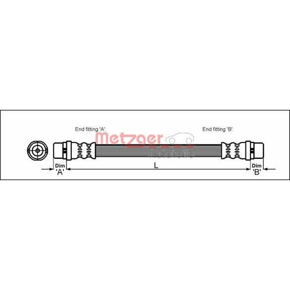 Слика на црево за кочница METZGER 4110338 за VW Transporter T4 Platform 2.4 D Syncro - 78 коњи дизел